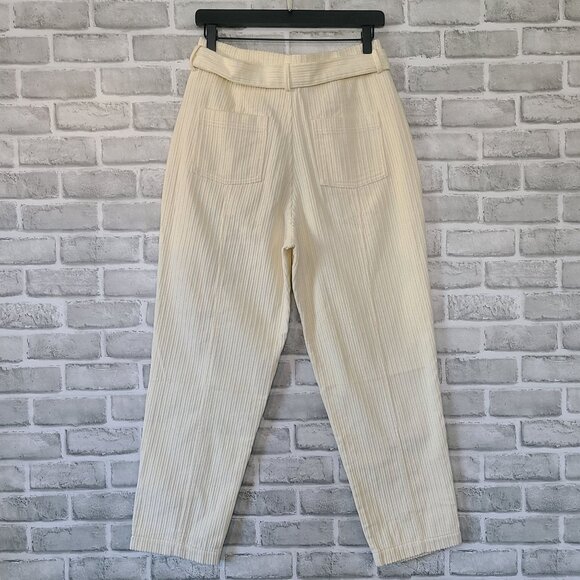Blu Pepper Tie High Waist Ankle Crop Corduroy Pants Ivory NEW Med Casual Preppy - Picture 3 of 8